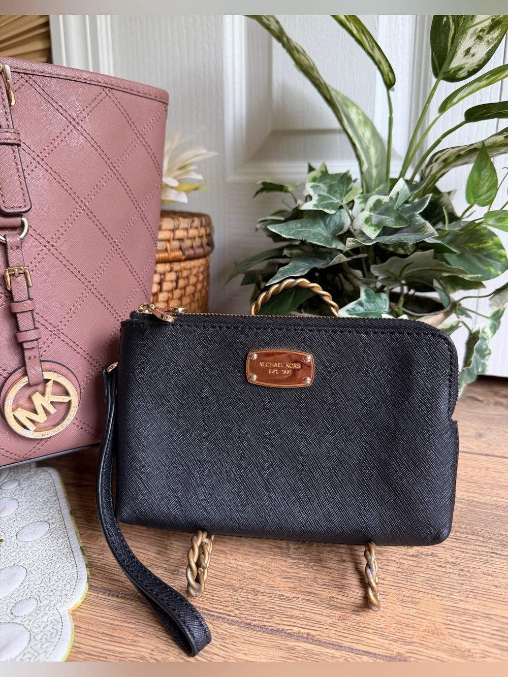 Michael Kors Jet Set Travel Dusty Rose Leather Shoulder Bag & Wallet Bundle - Picture 11 of 16